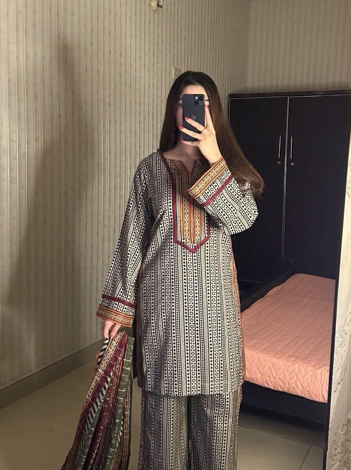 Women's Farsi Salwar Suit Set in Premium Chinnon Silk with Digital Print & Dupatta