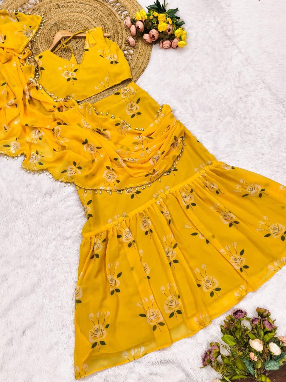 Women's Rangoli Fabric Saree with Multicolor Embroidery & Contrast Embroidered Blouse - Image 4