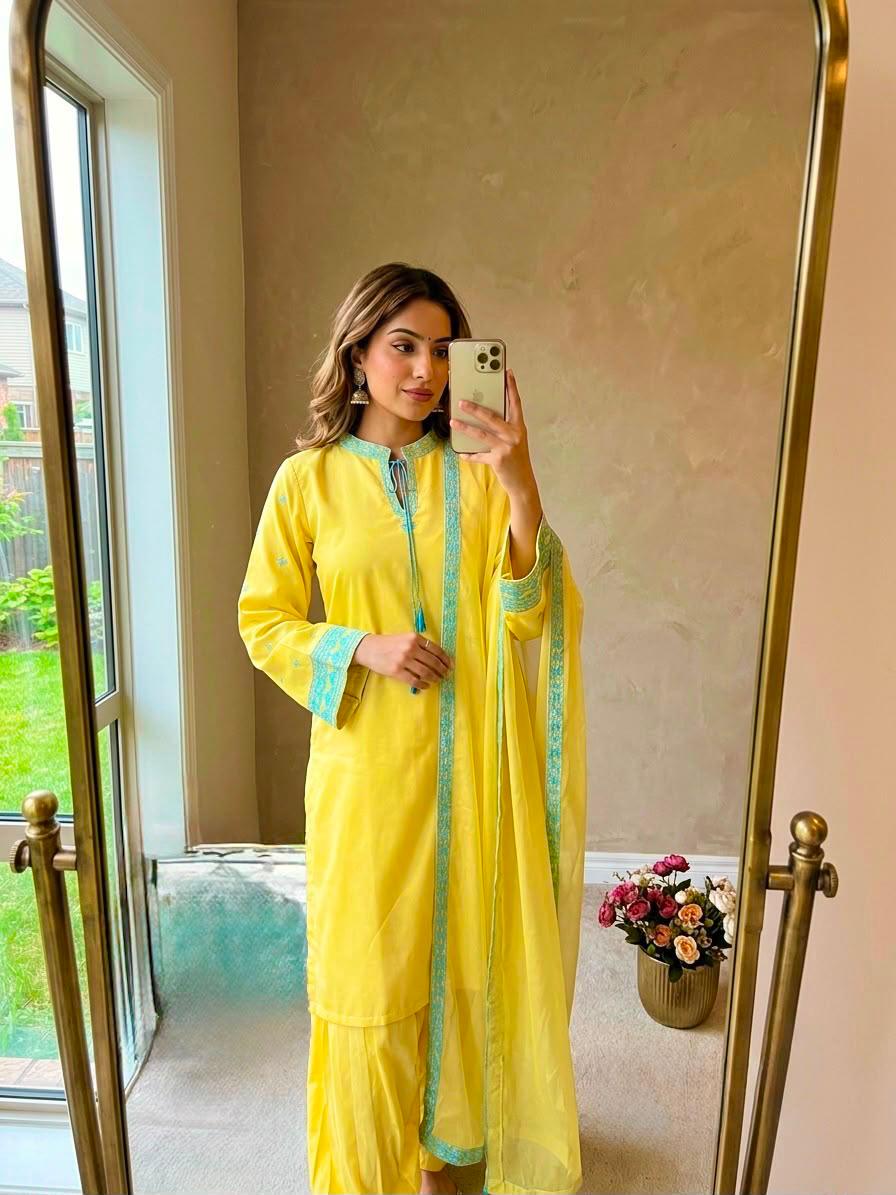 Designer Natural Crepe Silk Top with Balloon Pants & Organza Dupatta Set for Women