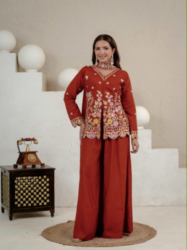 Designer Heavy Roman Silk Sharara Palazzo Set with Embroidered Dupatta for Women