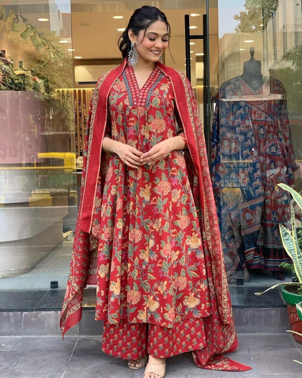 Premium A-Line Cotton Blend Printed Suit Set with Dupatta for Women - Image 6