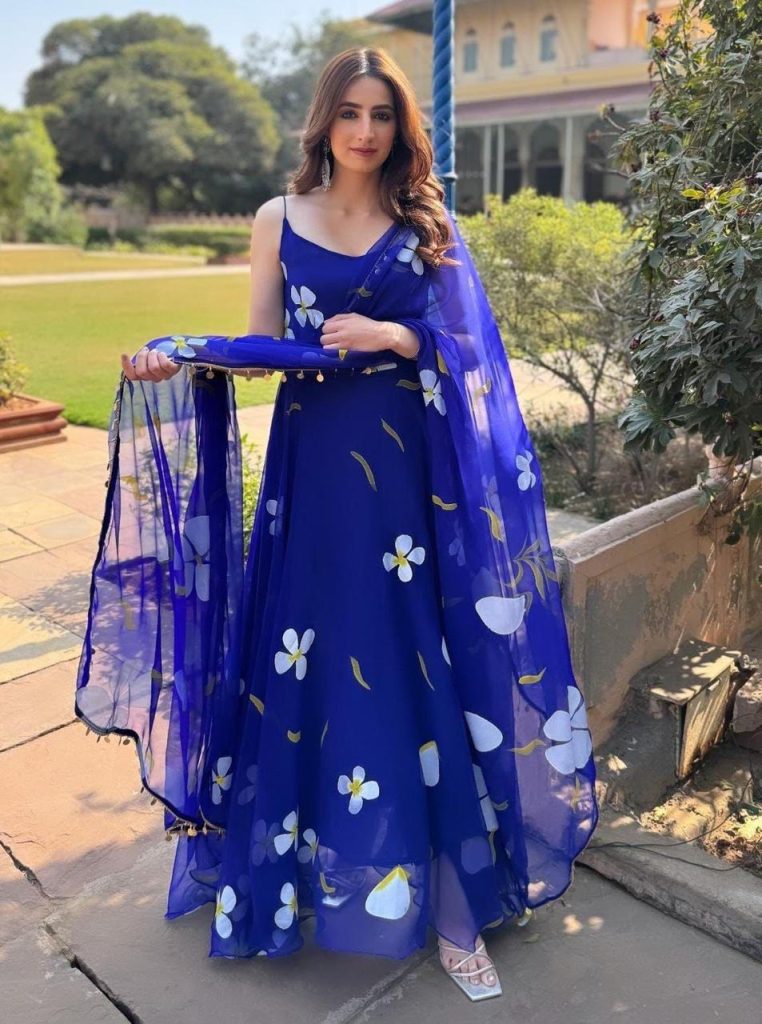Women's Digital Printed Organza Silk Anarkali Suit Set with Butter Silk Pant & Floral Organza Dupatta