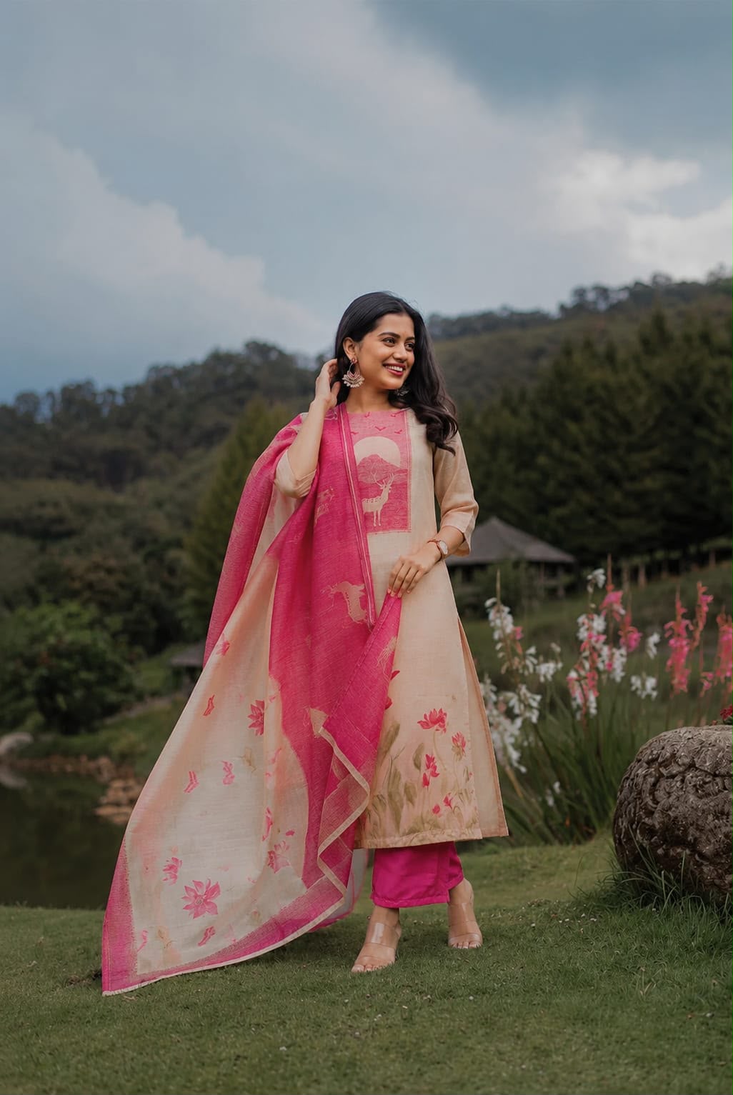 Women's Pure Zarna Silk Kurti Pant with Zarna Silk Dupatta Set