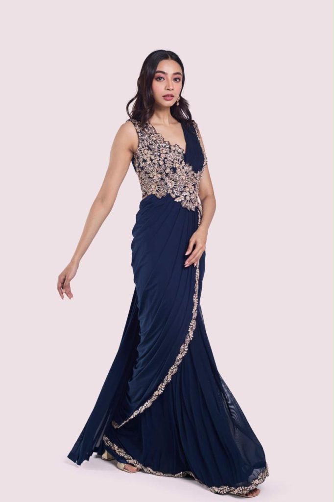 Women's Heavy Rangoli Embroidery Ready-to-Wear Saree with Embroidered Blouse