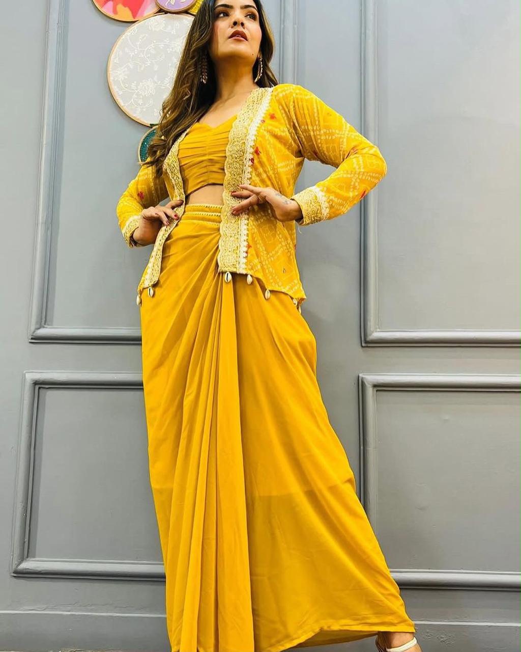Women's Heavy Georgette Dhoti Style Sharara Set with Digital Print Koti