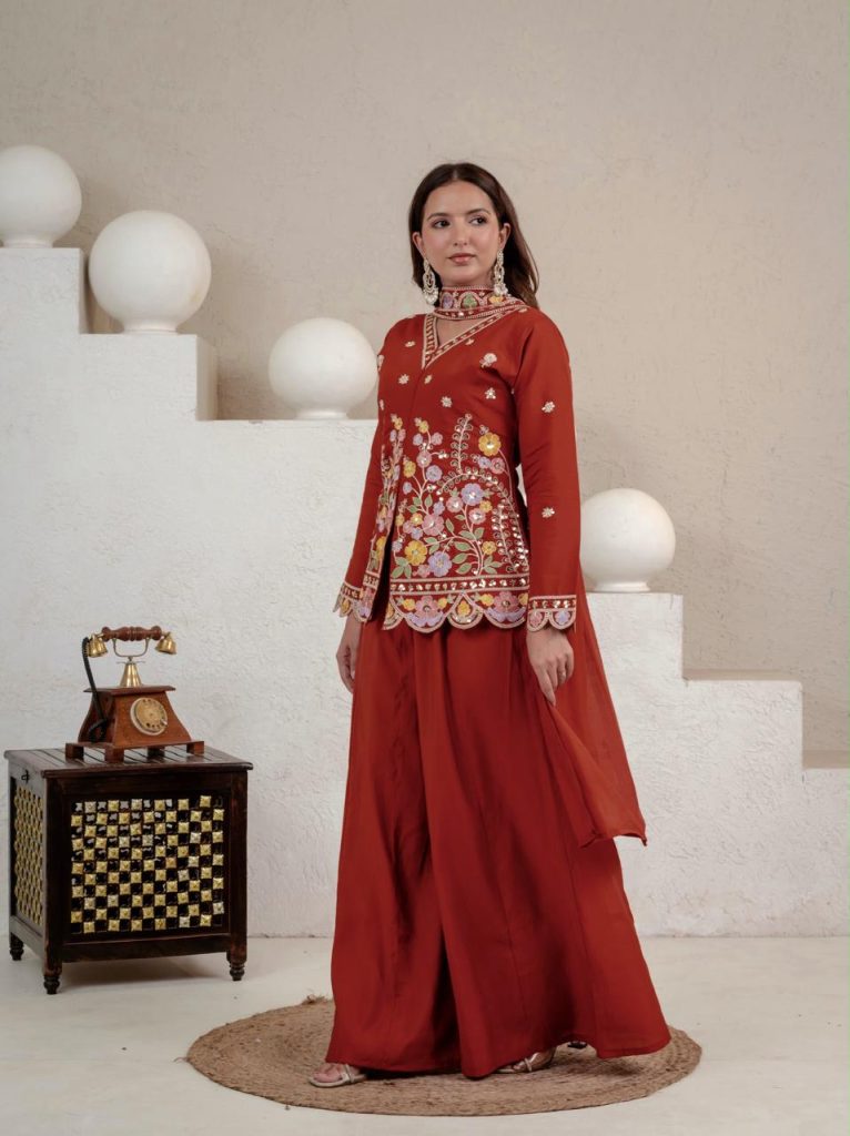 Designer Heavy Roman Silk Sharara Palazzo Set with Embroidered Dupatta for Women