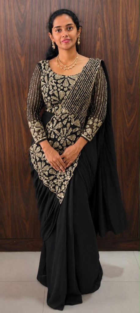 Ready to Wear Faux Georgette Saree with Semi Beads Embroidered Blouse
