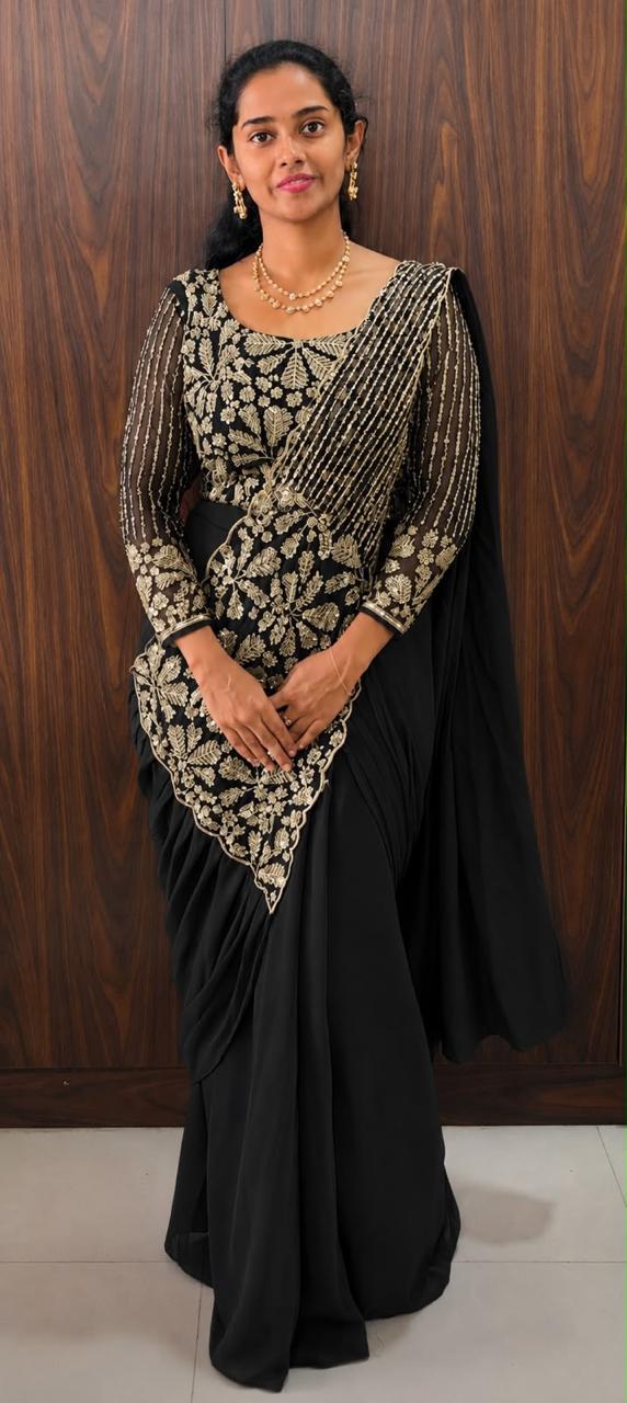 Ready to Wear Faux Georgette Saree with Semi Beads Embroidered Blouse