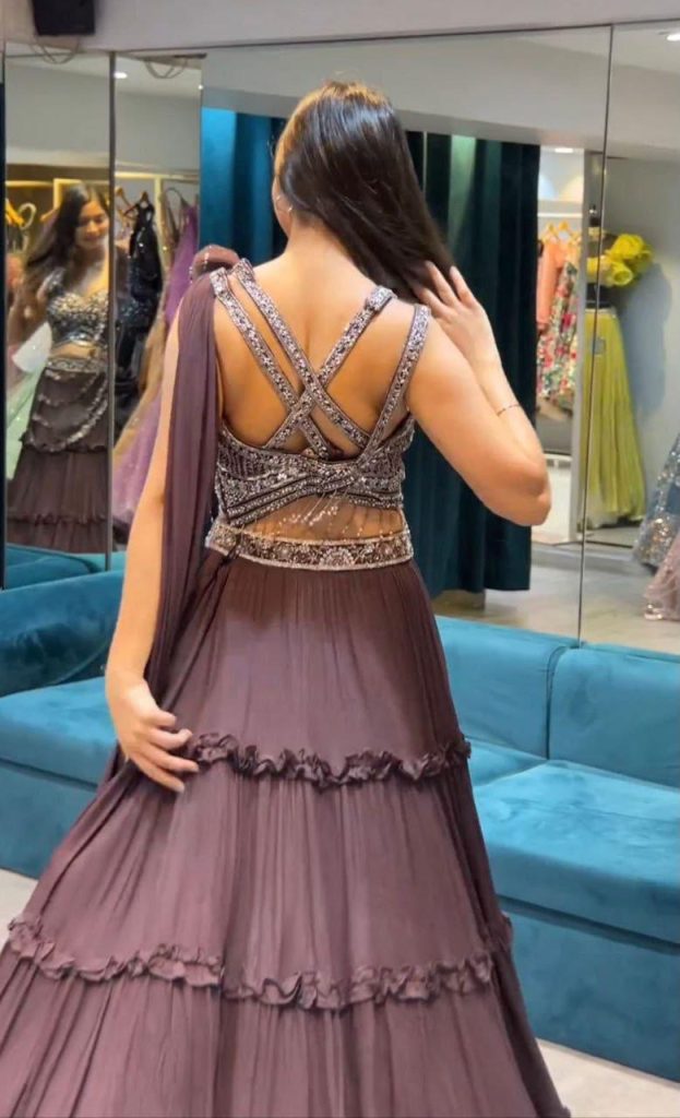 Women's Chinon Georgette Embroidered Lehenga Choli Set with Chinon Dupatta