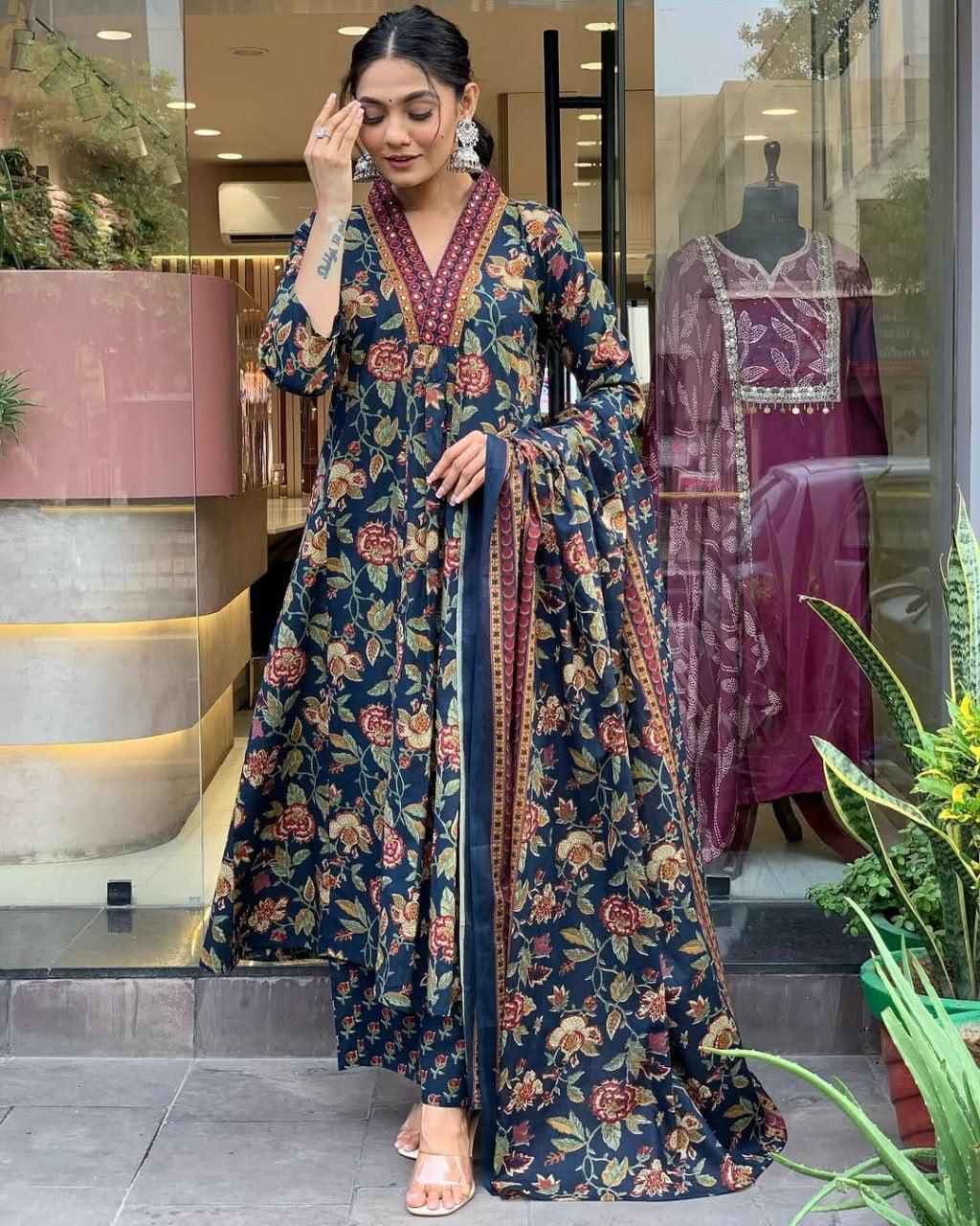 Premium A-Line Cotton Blend Printed Suit Set with Dupatta for Women - Image 2