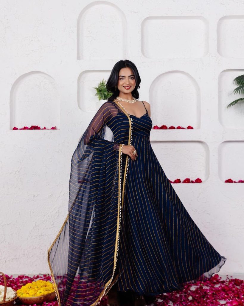 Women's Digital Printed Georgette Anarkali Suit Set with Butter Silk Pant & Dupatta