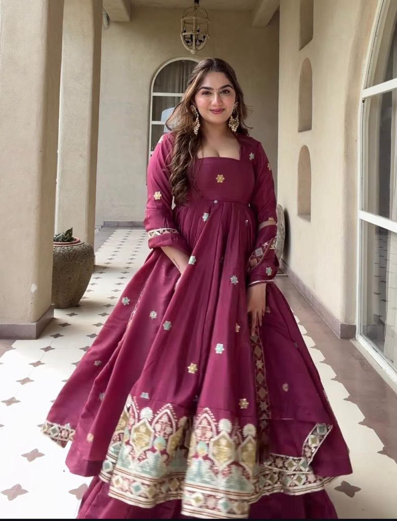 Women's Designer Embroidered Anarkali Suit with Palazzo & Dupatta – Heavy Crepe Silk Party Wear