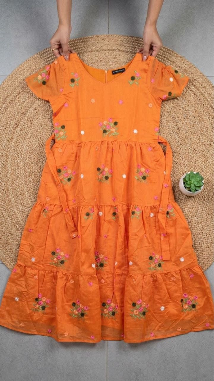 Women's Embroidered Chanderi Cotton Maxi Dress – Floral Embroidery with Full Lining - Image 5