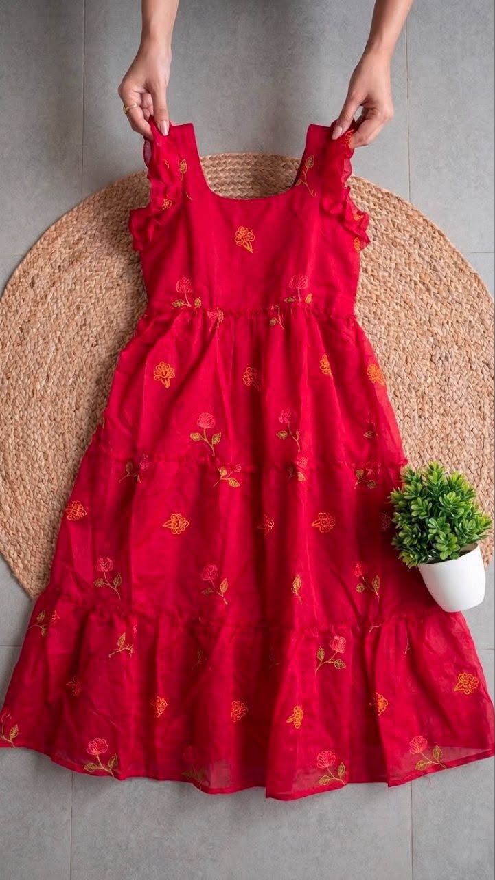 Women's Embroidered Chanderi Cotton Maxi Dress – Floral Embroidery with Full Lining - Image 4