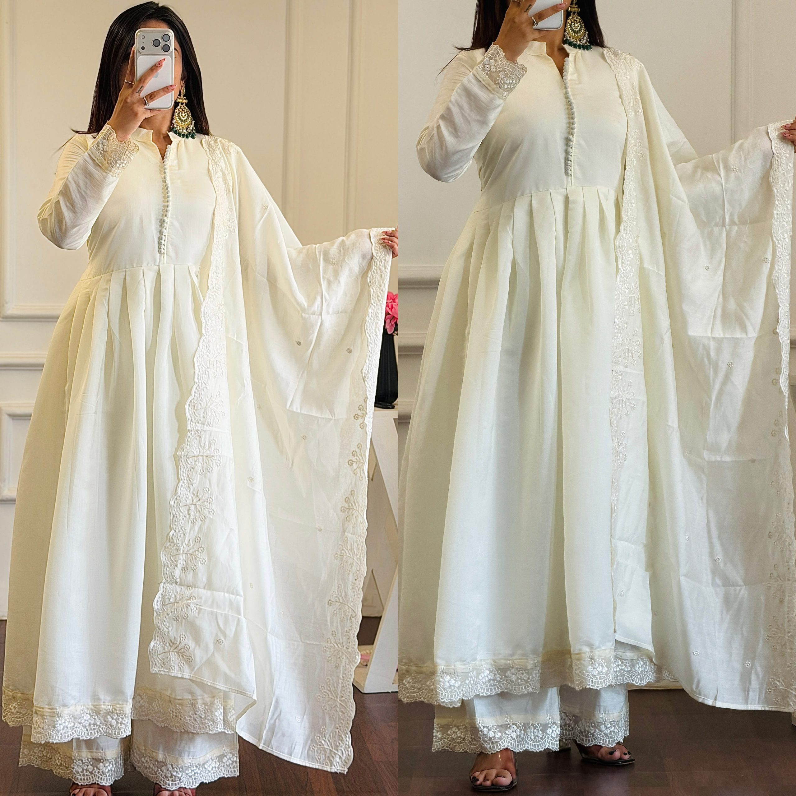 Women's Designer Roman Silk Embroidered Gown Set with Bottom & Dupatta – Party Wear Ethnic Dress - Image 4
