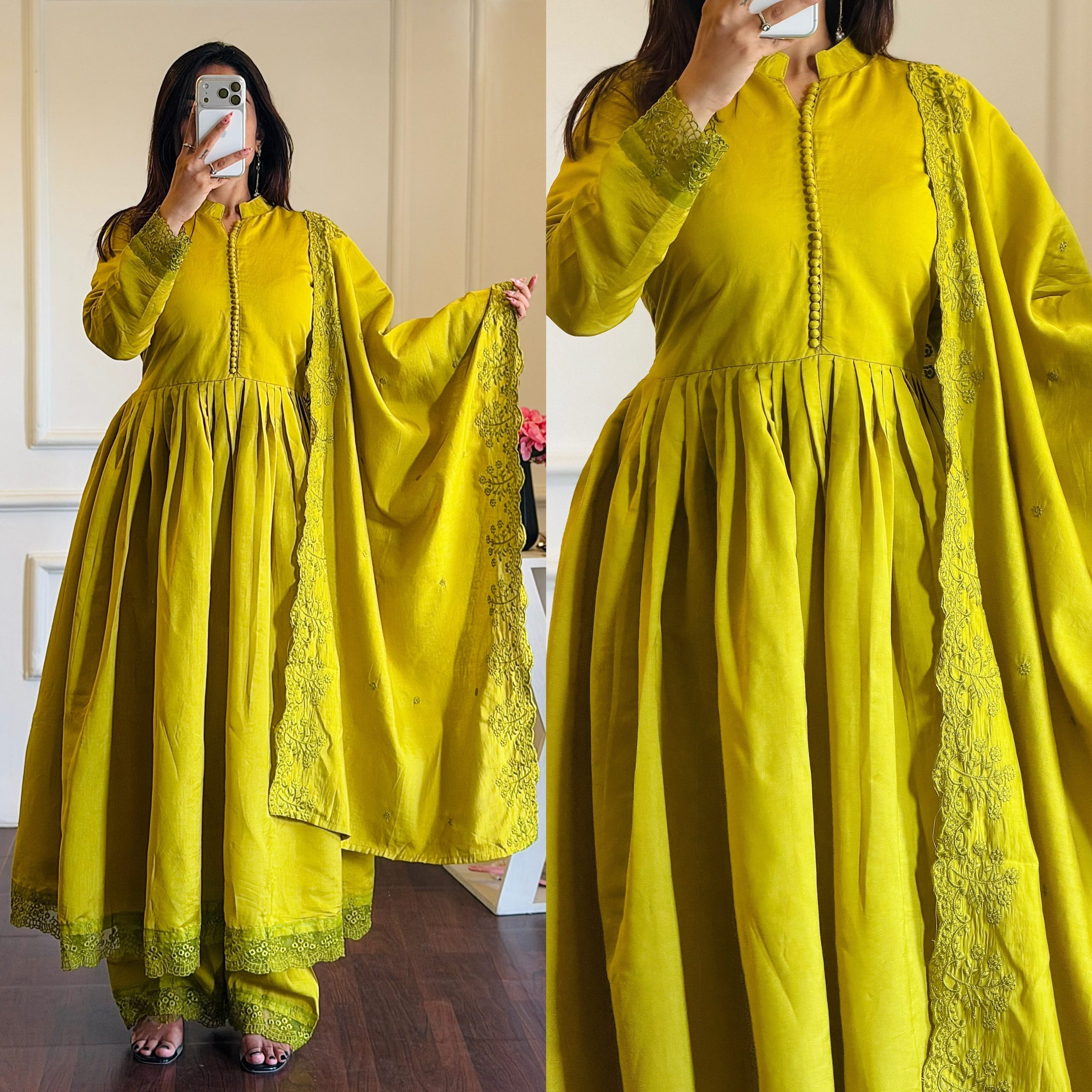 Women's Designer Roman Silk Embroidered Gown Set with Bottom & Dupatta – Party Wear Ethnic Dress - Image 5