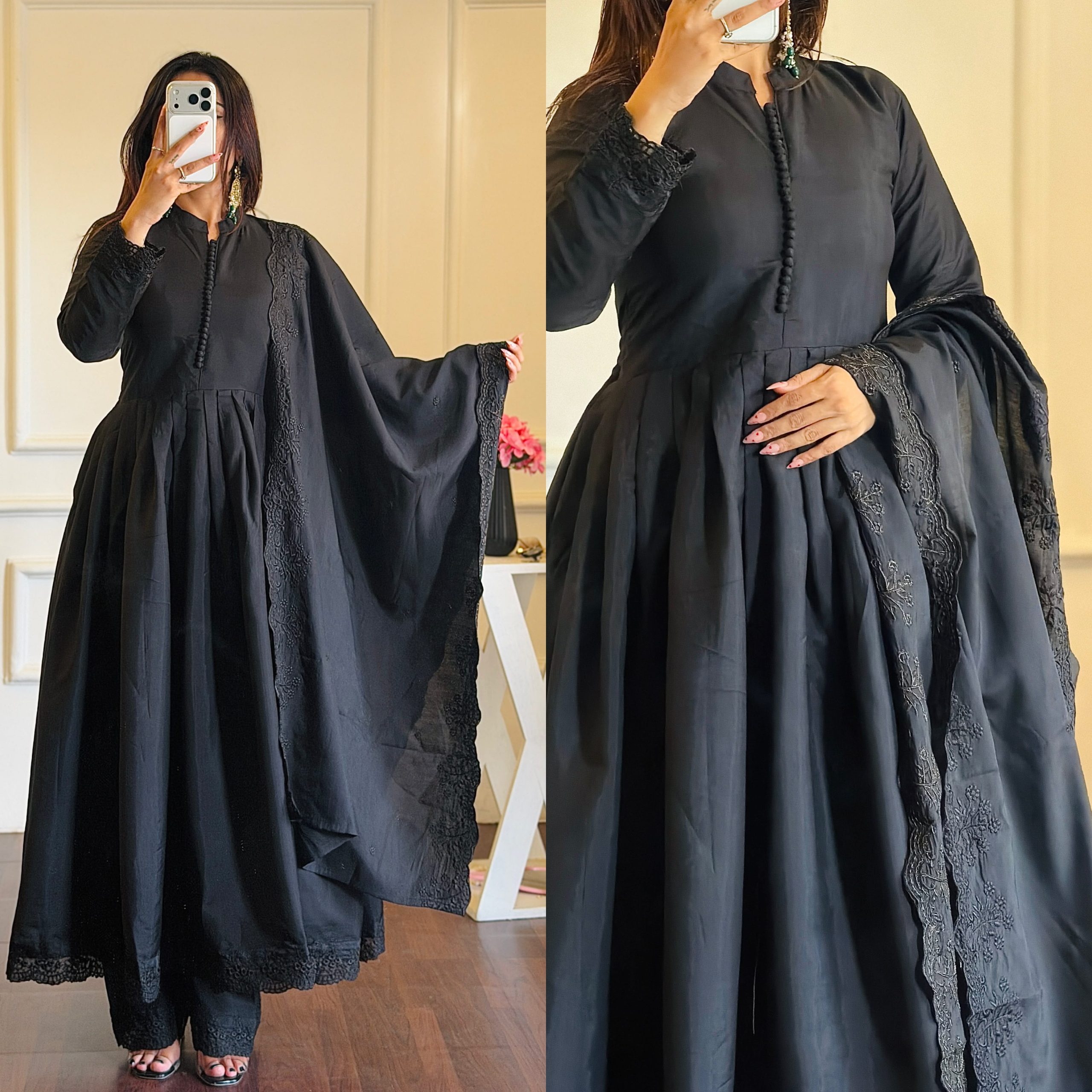 Women's Designer Roman Silk Embroidered Gown Set with Bottom & Dupatta – Party Wear Ethnic Dress - Image 2