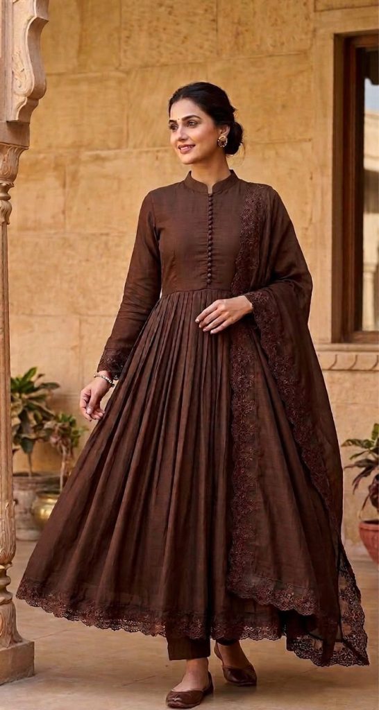 Women's Designer Roman Silk Embroidered Gown Set with Bottom & Dupatta – Party Wear Ethnic Dress