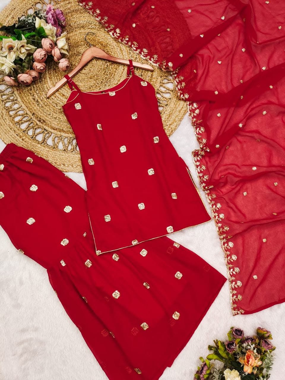Women's Blooming Georgette Embroidered Garara Set with Dupatta – Designer Party & Festive Wear - Image 3