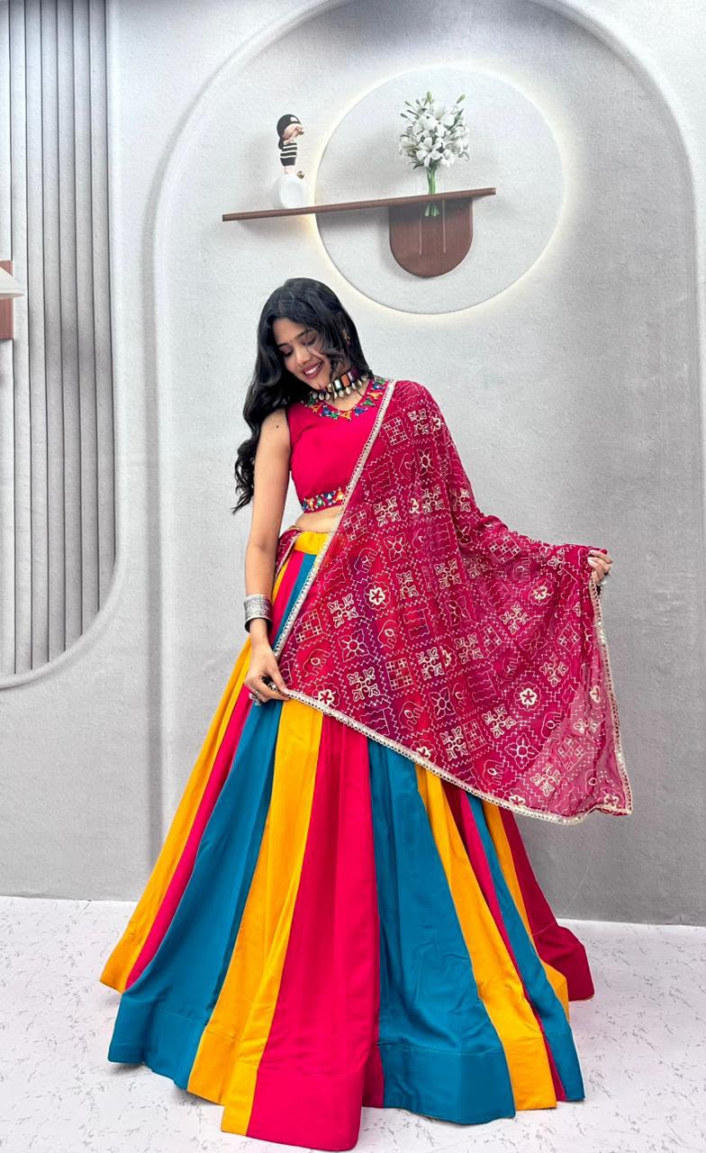 Women's Navratri Special Cotton Lehenga Choli with Vintage Dupatta – Hand Mirror Work | 6 Meter Flair - Image 3