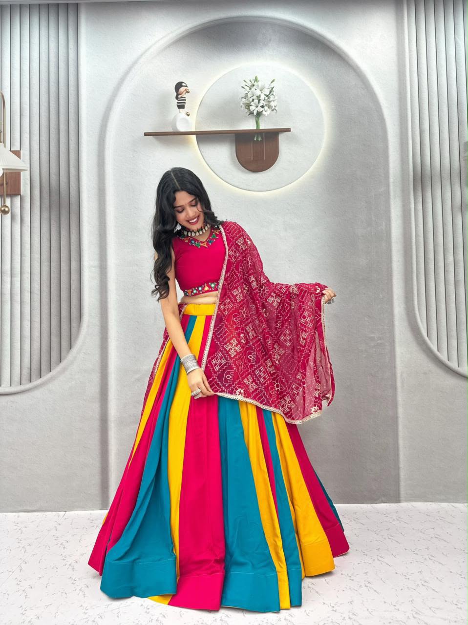 Women's Navratri Special Cotton Lehenga Choli with Vintage Dupatta – Hand Mirror Work | 6 Meter Flair - Image 5