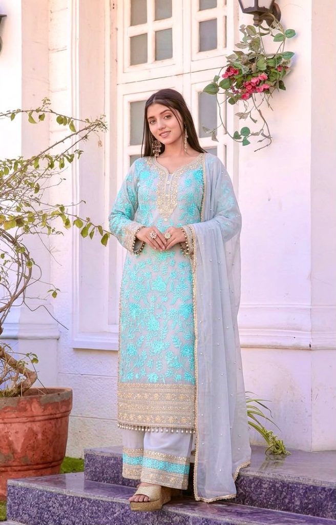 Women's Heavy Faux Georgette Embroidered Kurti Palazzo Set with Dupatta