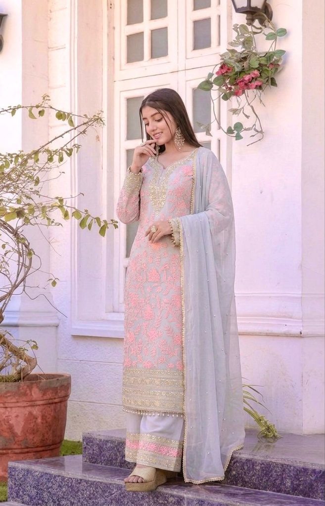 Women's Heavy Faux Georgette Embroidered Kurti Palazzo Set with Dupatta