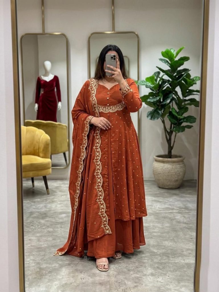 Women's Vichitra Silk Skirt & Cape Set with Embroidered Dupatta