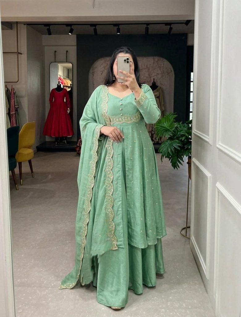 Women's Vichitra Silk Skirt & Cape Set with Embroidered Dupatta