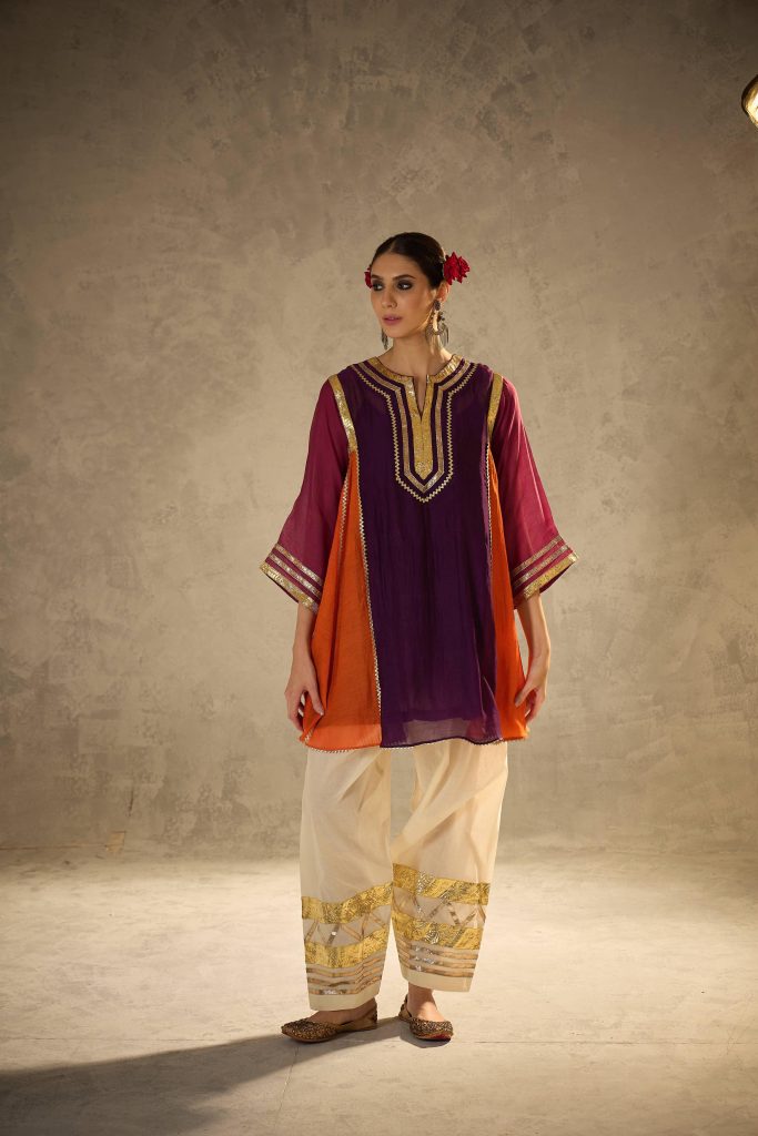 Women's Chinon Celebrity Inspired Co-Ord Set with Gota Patti Work