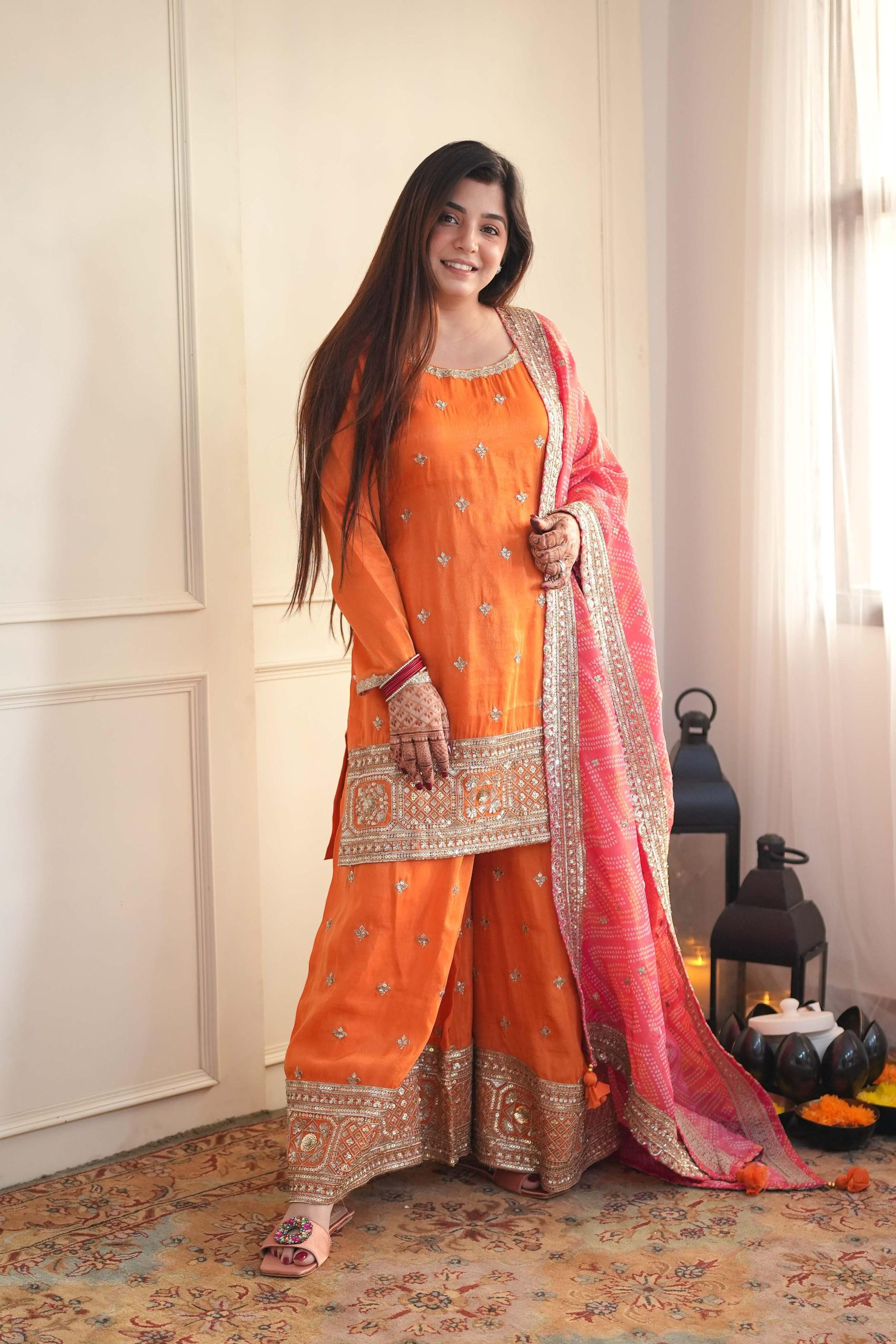 Women's GMY Silk Embroidered Kurti Palazzo Set with Dupatta - Image 2