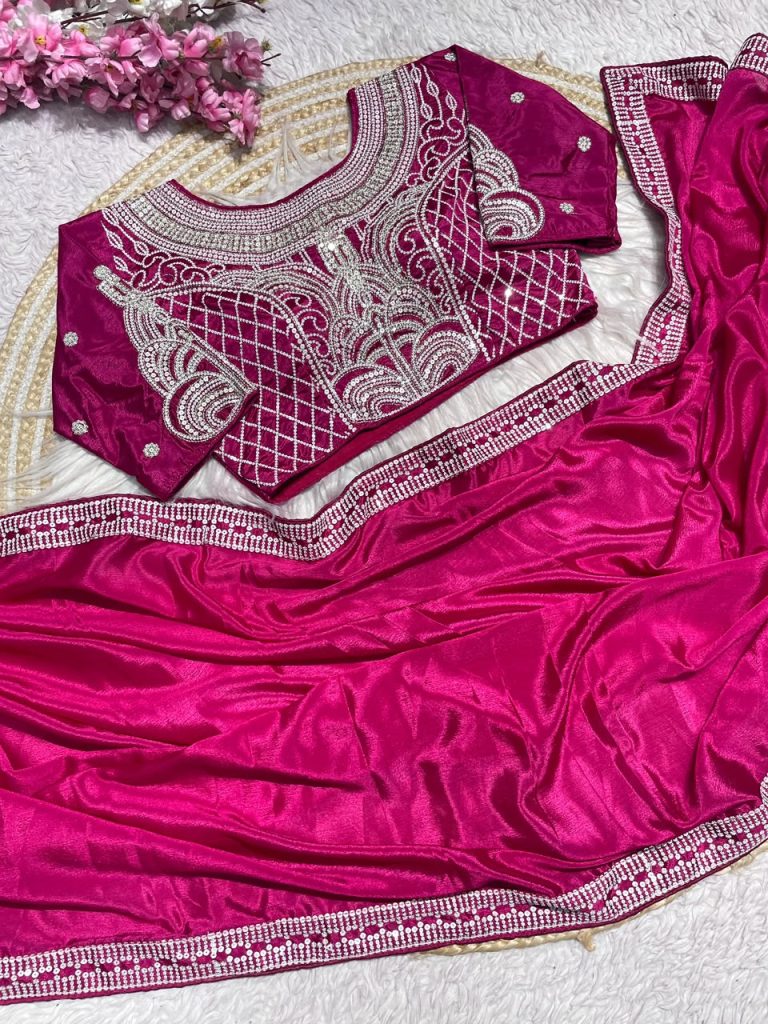 Women's Pure Natural Chinon Silk Ready-to-Wear Saree with Designer Stitched Blouse
