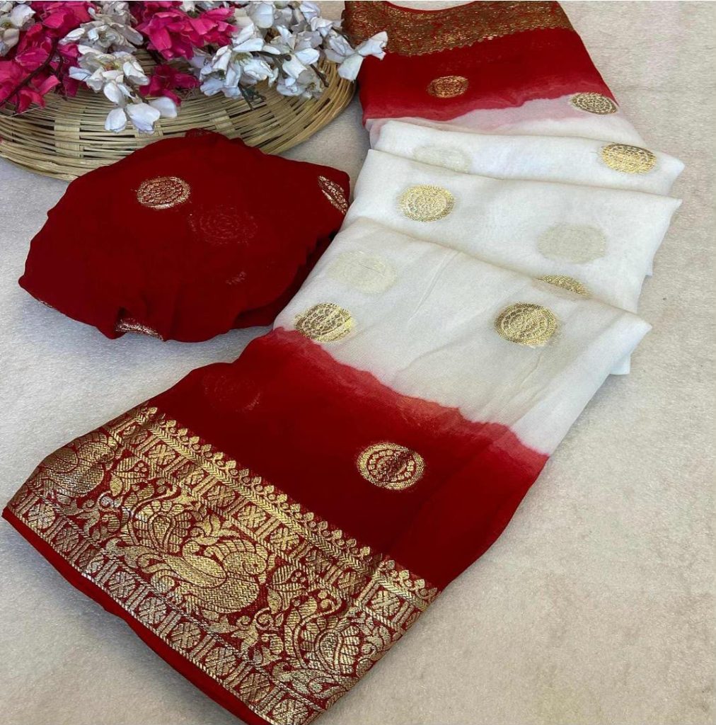 Women's Pure Viscose Georgette Saree with Jacquard Contrast Border & Running Blouse