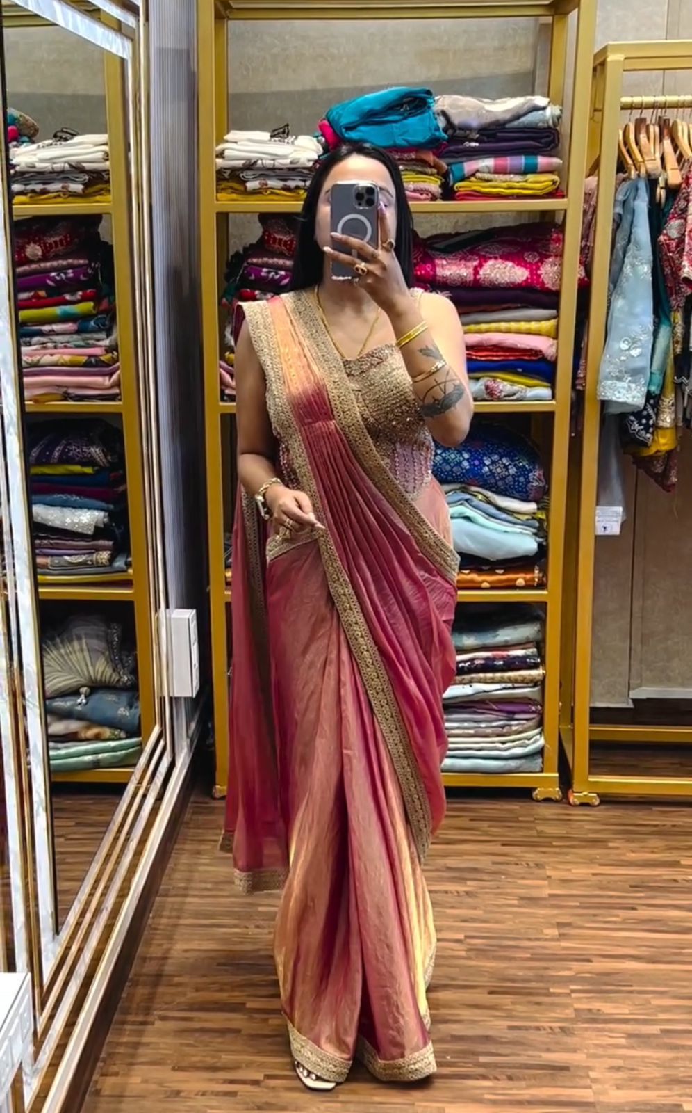 Women's Princess Charm Chinnon Silk Lehenga Saree with Embroidered Blouse - Image 4