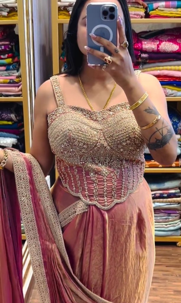 Women's Princess Charm Chinnon Silk Lehenga Saree with Embroidered Blouse