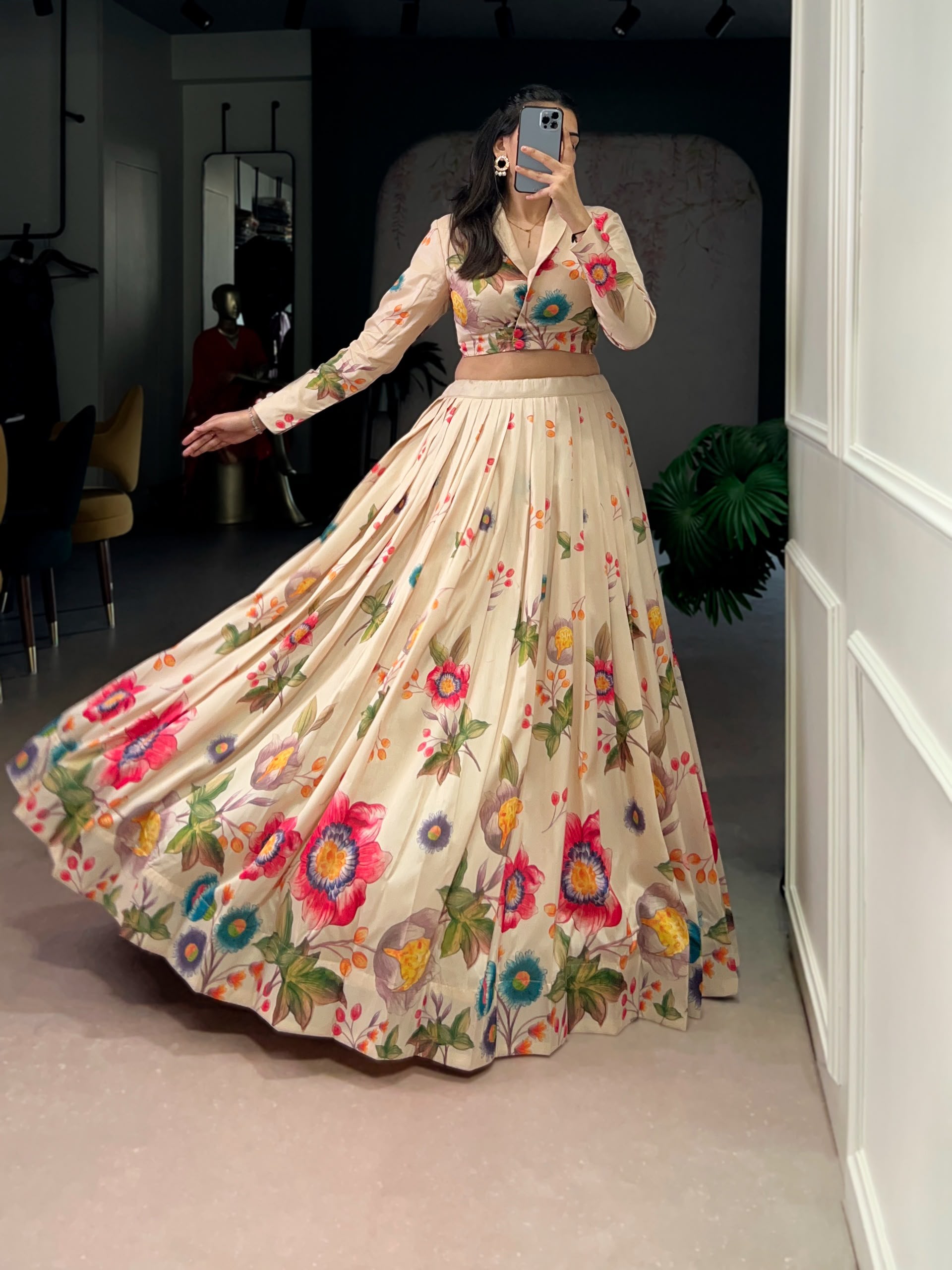 Women's Floral Printed Tasar Silk Lehenga Co-Ord Set – Designer Stitched Lehenga & Blouse - Image 4