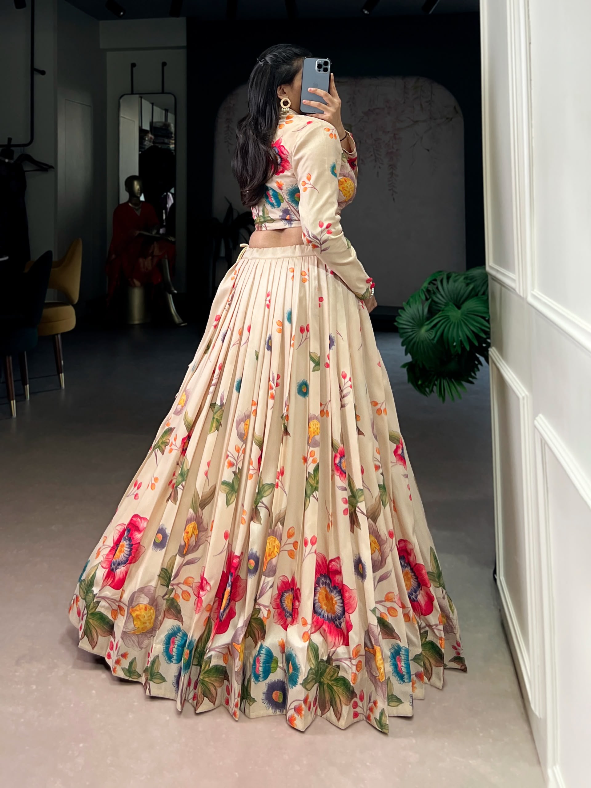 Women's Floral Printed Tasar Silk Lehenga Co-Ord Set – Designer Stitched Lehenga & Blouse - Image 3