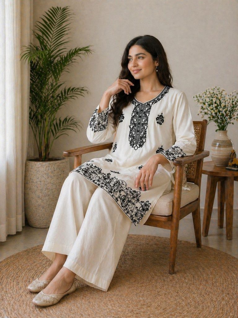 Rayon Cotton Embroidered Co-Ord Set – Designer Kurti & Palazzo Set