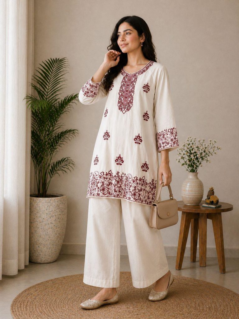 Rayon Cotton Embroidered Co-Ord Set – Designer Kurti & Palazzo Set