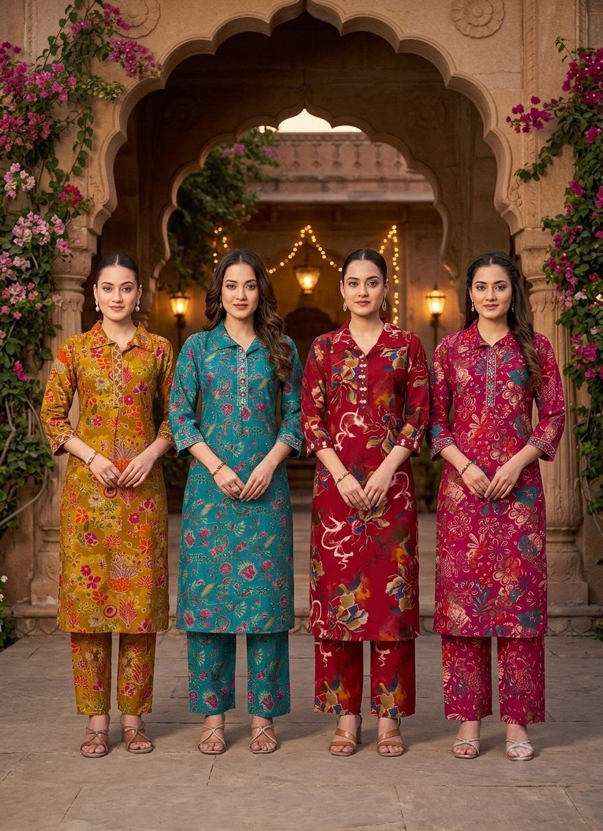 Women's Roman Silk Kurta Set with Collar Neck, Pocket & Dupatta – 3 Piece Ethnic Wear - Image 4