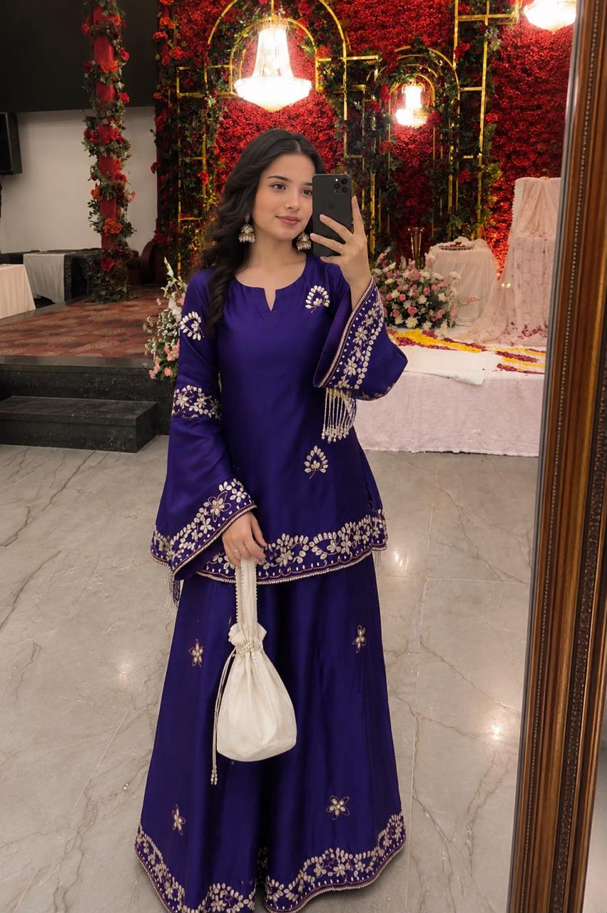 Rakhi Special Premium French Crepe Kurti Palazzo Set with Embroidered Dupatta for Women - Image 2