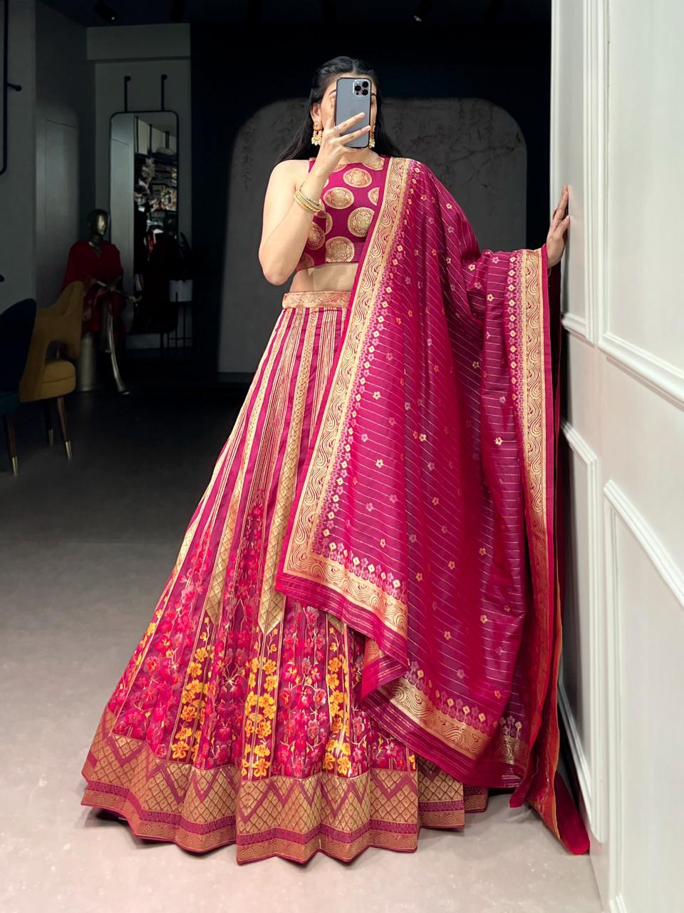 Designer Silk Zari Weaving Lehenga Choli with Dupatta for Women - Image 4