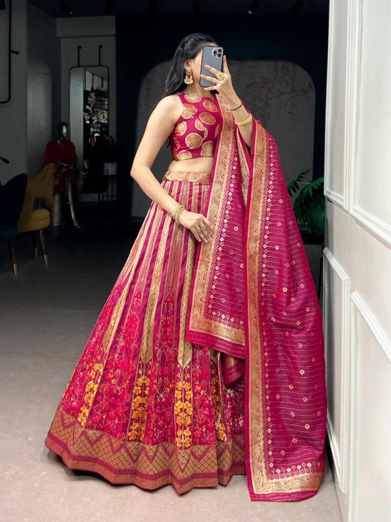 Designer Silk Zari Weaving Lehenga Choli with Dupatta for Women