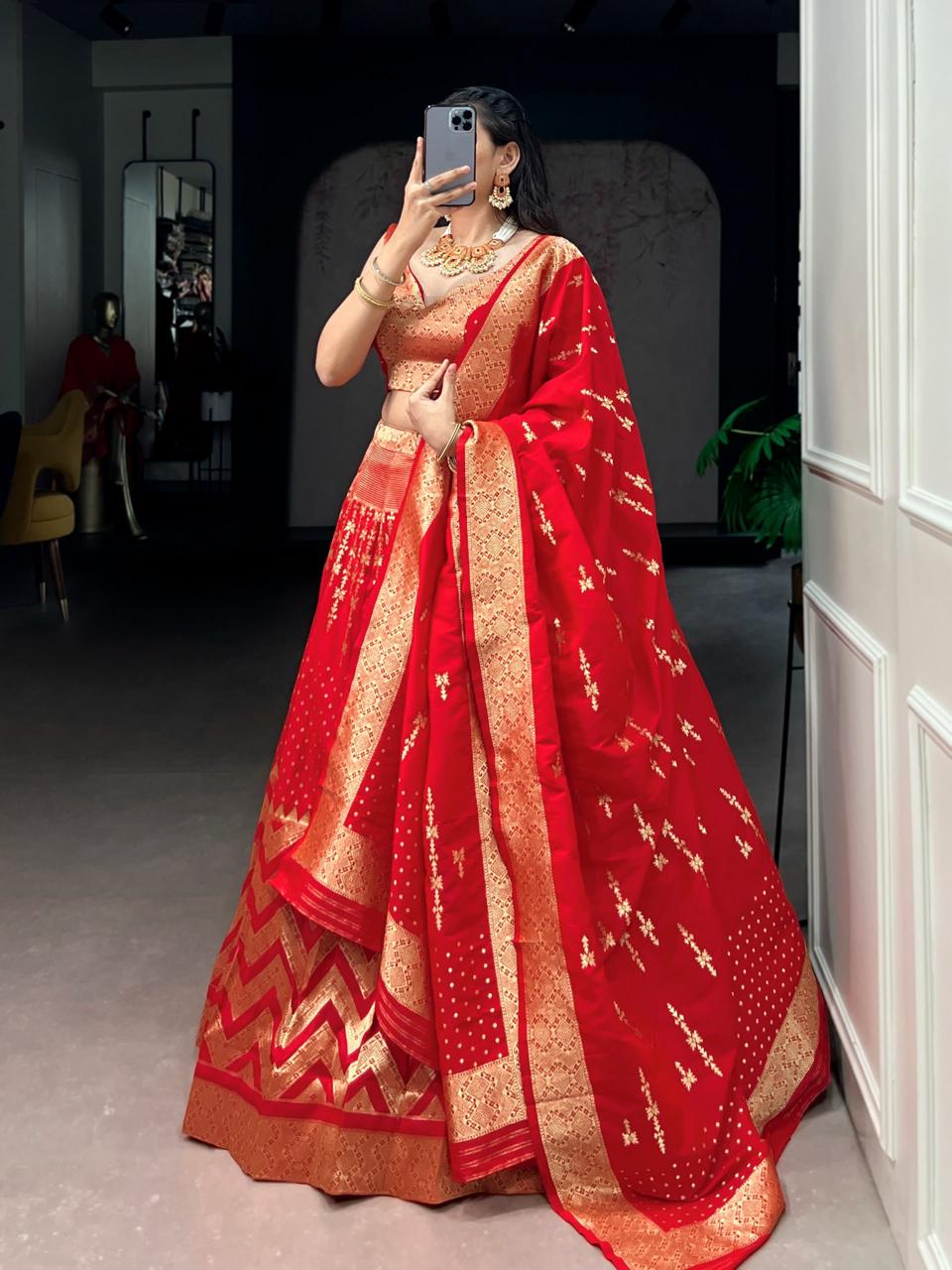 Designer Silk Zari Weaving Lehenga Choli with Dupatta for Women - Image 3