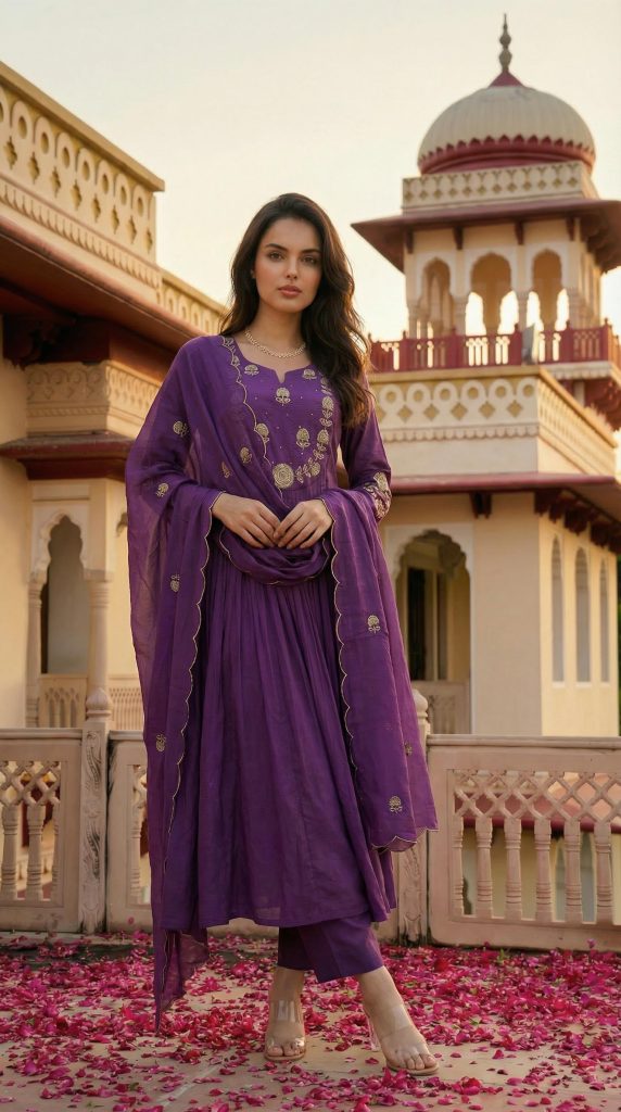 Women's Chanderi Silk Embroidered Kurti Palazzo Set with Organza Dupatta