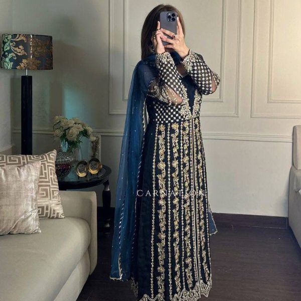 Women's Heavy Georgette Sequence Embroidered Anarkali Gown Set with Dupatta