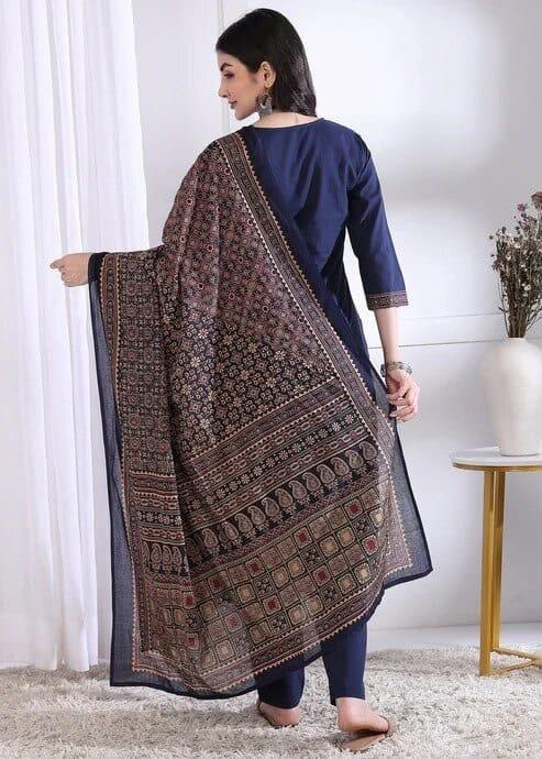 Women's Ajarak Rayon Slub Printed Kurti Set – Three Colour Collection