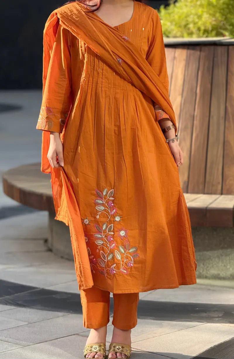 Women's Madhavi Pure Cotton 60x60 Suit Set with Embroidered Dupatta & Handwork Neck - Image 3