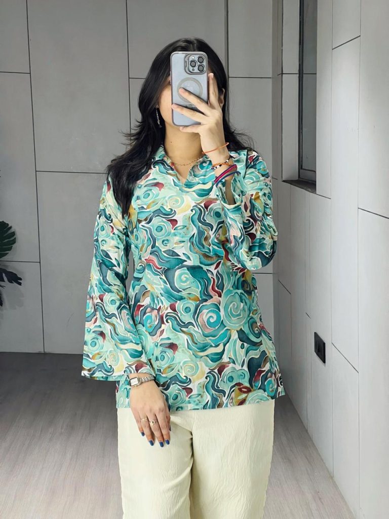 Women's Cambric Cotton Short Kurti with Palazzo Set – Foil Print & Dori Back Design