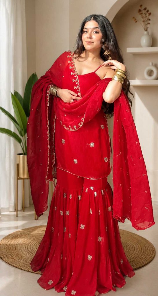 Women's Blooming Georgette Embroidered Garara Set with Dupatta – Designer Party & Festive Wear
